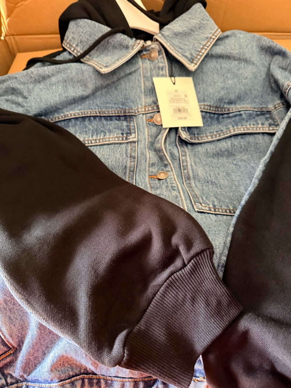 Women's Light Blue Denim Jacket with Hood - Picture 6 of 6